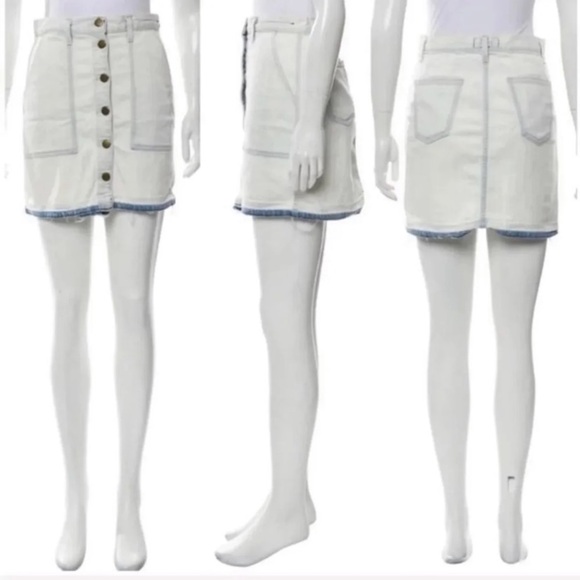 Current/Elliott Light Wash White Bleached Denim Raw Edge Naval Mini Skirt Sz 25 - Picture 2 of 6